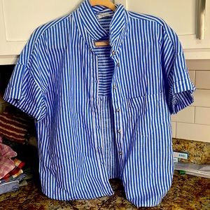 ZARA Shirt, Linen,  Blue and White striped , size XL